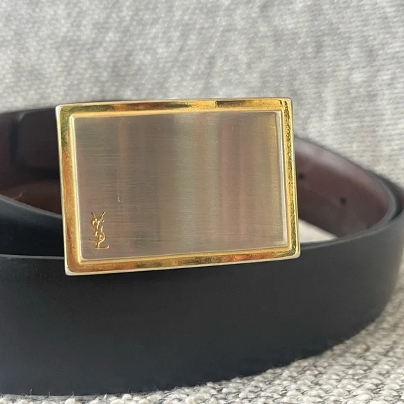 Yves Saint Laurent Black and Gold Leather Belt - Picture 15 of 16